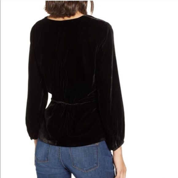 Black J. Crew Velvet Faux Wrap V-Neck Long Sleeve Top (NWT) - Picture 4 of 5